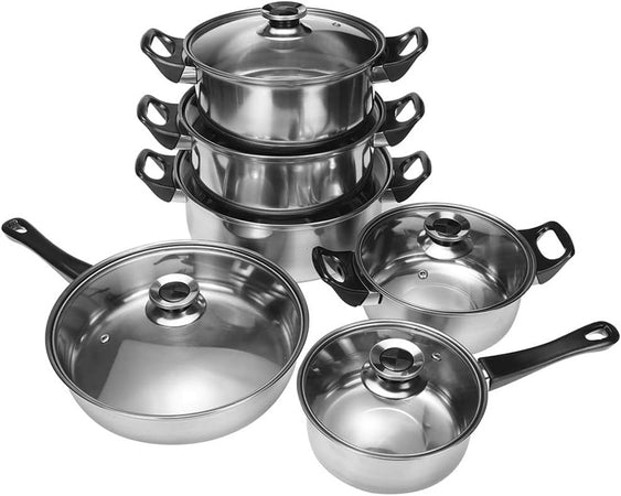 Set Batteria Di Pentole 12pz In Acciaio Inox Ad Induzione Coperchi Con Valvola Sicurezza