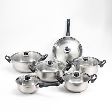 Set Batteria Di Pentole 12pz In Acciaio Inox Ad Induzione Coperchi Con Valvola Sicurezza