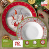 Set Servizio Di Piatti Da Tavola In Porcellana 18 Pezzi Design Con Gnomi Natalizio Festivo
