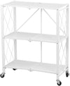Scaffale Multiuso Libreria Pieghevole Con 3 Ripiani Ruote In Acciaio Verniciato Bianco