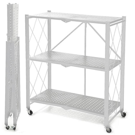 Scaffale Multiuso Libreria Pieghevole Con 3 Ripiani Ruote In Acciaio Verniciato Bianco