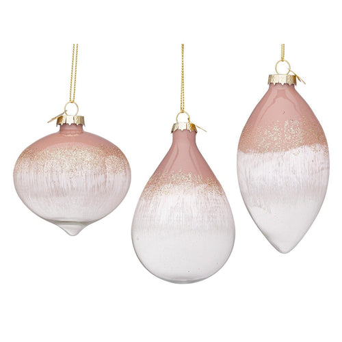 Pendaglio in vetro color rosa e bianco decorazione per albero di natale