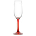Set Da 6pz Calici Flute Per Champagne Spumante In Vetro Con Gambo Colore Rosso Da 215 Cc