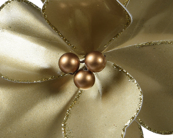 Ramo decorativo Magnolia in velluto oro con clip da 15 cm