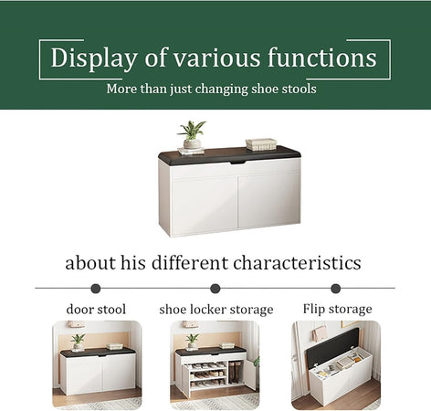 Panca Scarpiera Ingresso Con Scaffale A 3 Livelli 2 Porte Con Cuscino Morbido 100x30x52cm