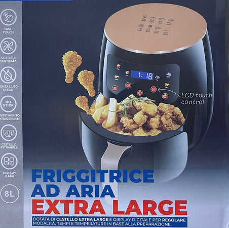 Friggitrice Ad Aria 8 Lt Digitale Extra Large Lcd Touch Control Senza Olio Cottura Sana