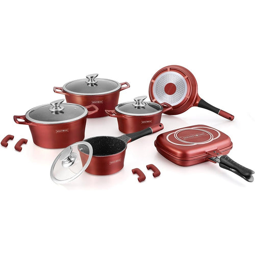 Set Batteria Di Pentole Padelle Cucina Da 15pz Professionale In Pietra Lavica Antiaderente