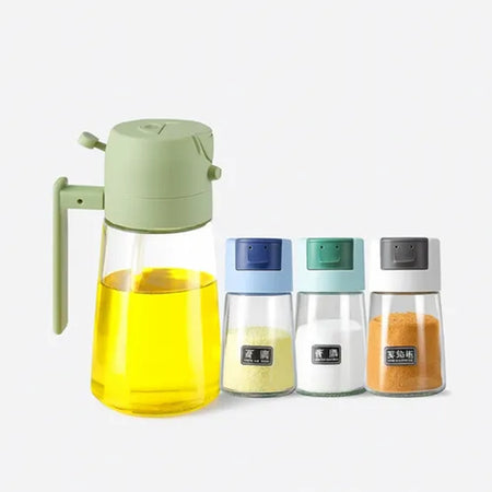 Set Dispenser Dosatore 2 In 1 Oliera Spruzzatore Olio Con 3 Contenitori Condimenti Cucina