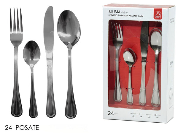 Set Servizio Di Posate 24pz In Acciaio Inox Cucina Coltelli Forchette Design Moderno Lucido