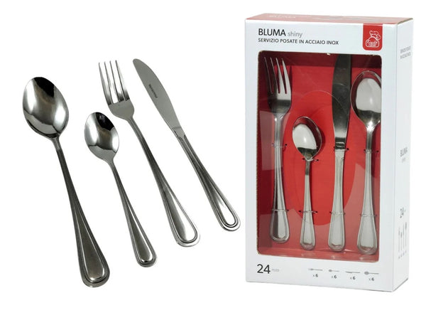 Set Servizio Di Posate 24pz In Acciaio Inox Cucina Coltelli Forchette Design Moderno Lucido