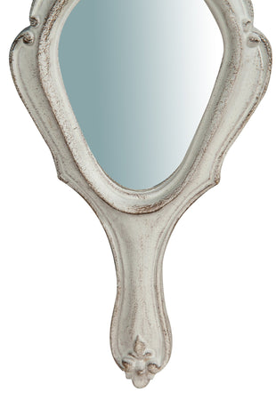 Biscottini Specchiera a mano in legno finitura bianca anticata L11xPR1,5xH20 cm Made in Italy