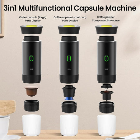 Macchina Per Caffè Espresso Capsule Elettrica Portatile 3in1 Ricaricabile Ufficio Viaggi