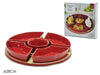 Set Antipastiera Rossa Con 5 Ciotole In Ceramica Vassoio Base In Bamboo ø28cm Snack Salse