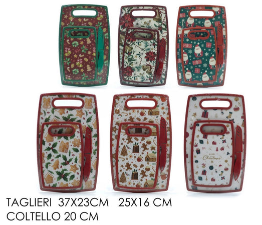 Set 2 Taglieri Rettangolari In Mdf Polipropilene Con Coltello Cucina Fantasie Natalizie