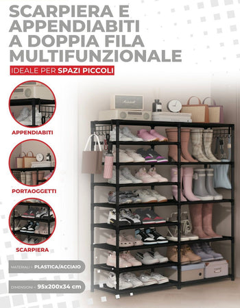 Scarpiera Appendiabiti Portaoggetti Multifunzionale A Doppia Fila Con Ganci Organizzatore
