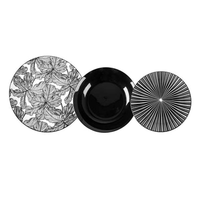 Set Servizio Di Piatti Da Tavola In Porcellana Da 18pz Decori Bianco Nero Moderno Elegante