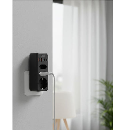 Multipresa Da Parete Multipla 7in1 Con 4 Usb 1 Schuko 2 Spine Eu 3500w Salvaspazio Q-cz3500