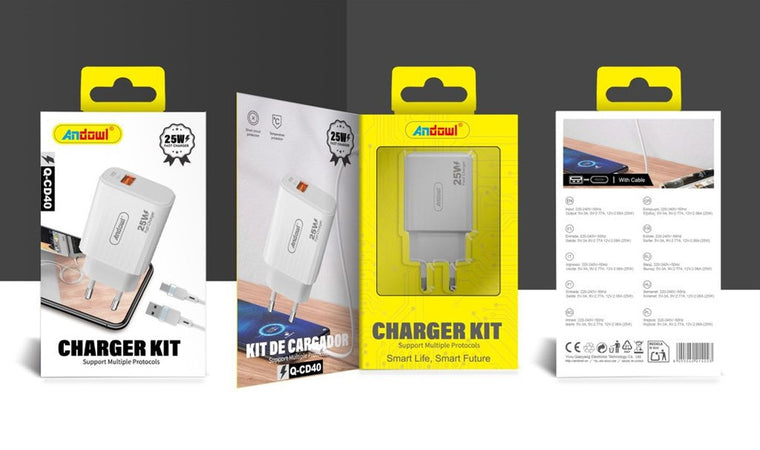 Kit Caricabatterie Con Porta Usb Cavo Type-c 25w Ricarica Rapida Quick Charge 3.0 Q-cd40