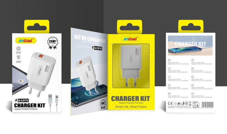 Kit Caricabatterie Per Cellulare Porta Usb Con Cavo Lightning 25w Quick Charge 3.0 Q-cd70