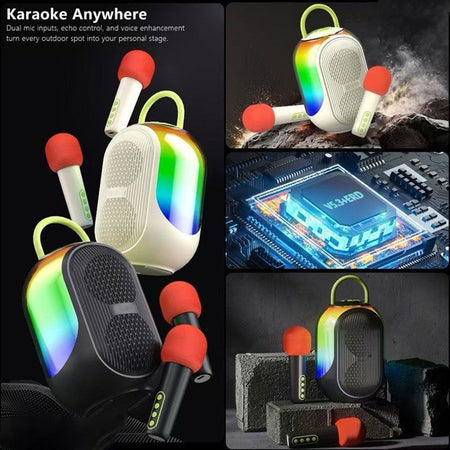 Altoparlante Karaoke Bluetooth Wireless Portatile Con Microfoni Effetti Luce Rgb Q-yx133