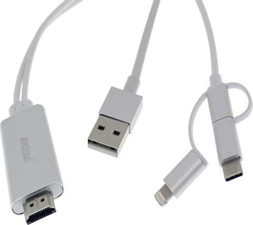 Cavo Hdtv 3in1 Hdmi 4k Hdr Da 2mt Da Usb A Connettori Lightning / Tipo-c / Micro Usb Qy-a8