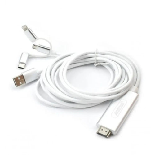 Cavo Hdtv 3in1 Hdmi 4k Hdr Da 2mt Da Usb A Connettori Lightning / Tipo-c / Micro Usb Qy-a8