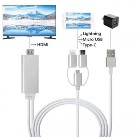 Cavo Hdtv 3in1 Hdmi 4k Hdr Da 2mt Da Usb A Connettori Lightning / Tipo-c / Micro Usb Qy-a8