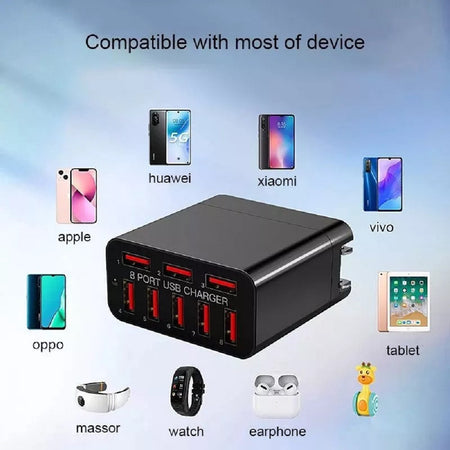 Caricabatterie Adattatore Alimentazione Da Rete Con 8 Porte Usb Qc Qualcomm 3.0 X82