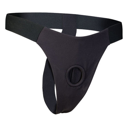 Strap on dildo indossabile in silicone nero con mutandina elastica nera