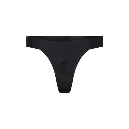 Strap on dildo indossabile in silicone nero con mutandina elastica nera