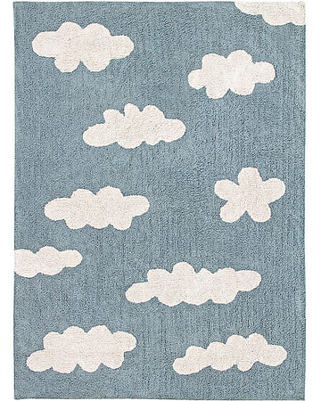Tappeto Lavabile Nuvole, Azzurro Vintage - 100% Cotone (120x160 cm) Lorena Canals