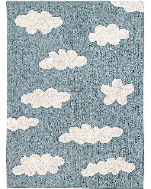 Tappeto Lavabile Nuvole, Azzurro Vintage - 100% Cotone (120x160 cm) Lorena Canals