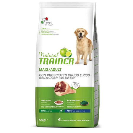 Natural Trainer Mantenimento mangime secco Cani Adult maxi prosciutto crudo e riso 12 kg