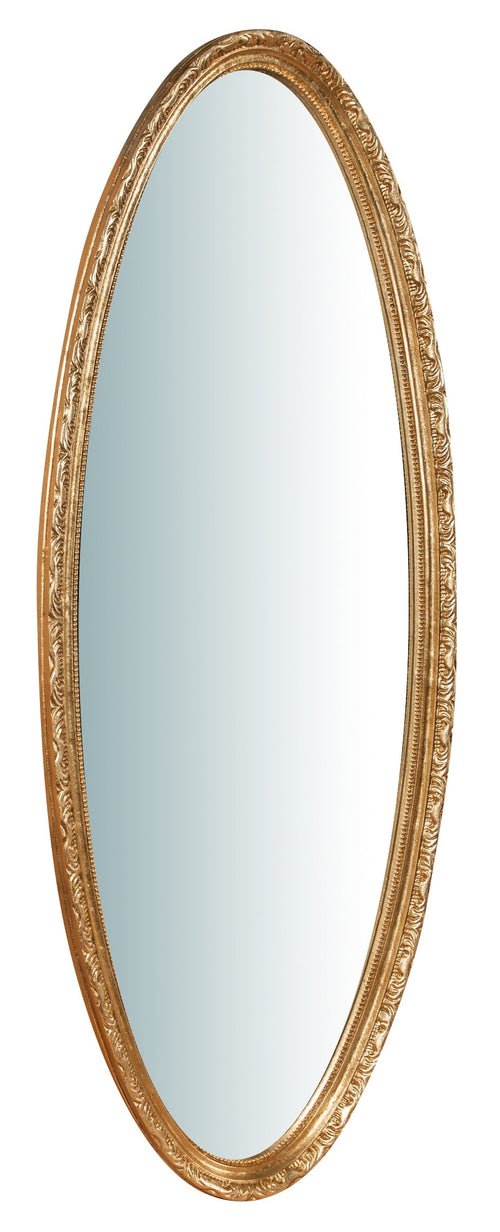 Biscottini Specchiera da parete in legno finitura foglia oro anticato L52xPR4,5xH133 cm Made in Italy