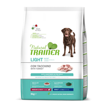 Natural Trainer Light In Fat mangime secco Cani Adult medium & maxi tacchino