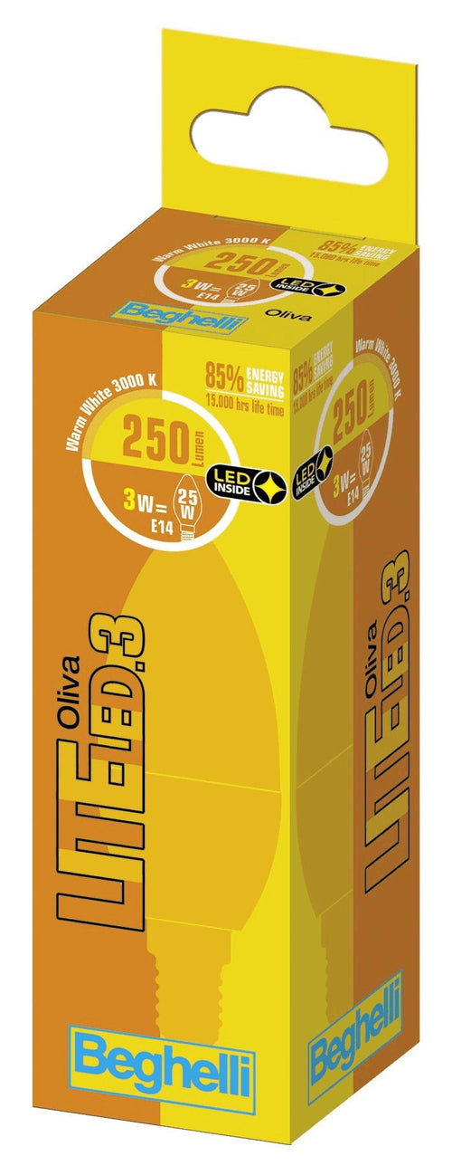 LAMPADA LED BEGHELLI OLIVA LITE LED.3 E14 3W L.BIANCHISSIMA