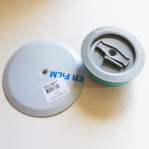 Tappo da 100mm con piattello inox e vite per chiusura pozzetti a pavimento