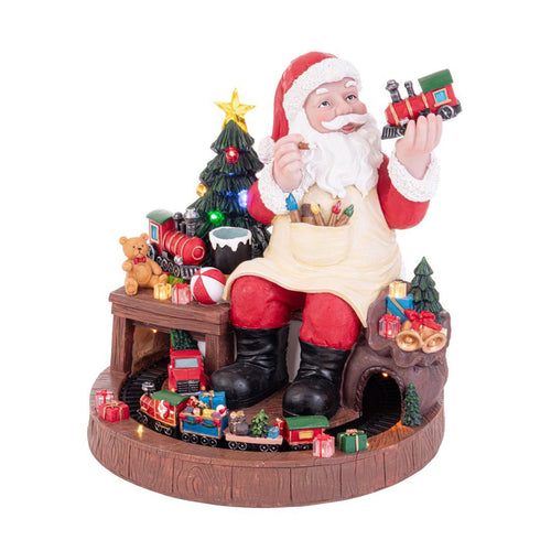 Babbo Natale Cleveland statuetta in poliresina con luci led per decorazione natalizia