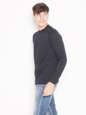 Maglia Girocollo Knit Cotton Plain Round Blu TG 54