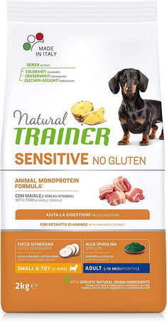 Natural Trainer Sensitive mangime secco Cani Adult small & toy maiale e cereali integrali