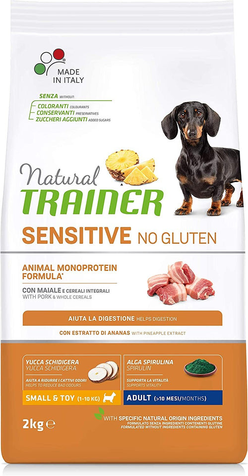 Natural Trainer Sensitive mangime secco Cani Adult small & toy maiale e cereali integrali