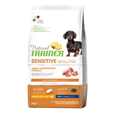Natural Trainer Sensitive mangime secco Cani Adult small & toy maiale e cereali integrali