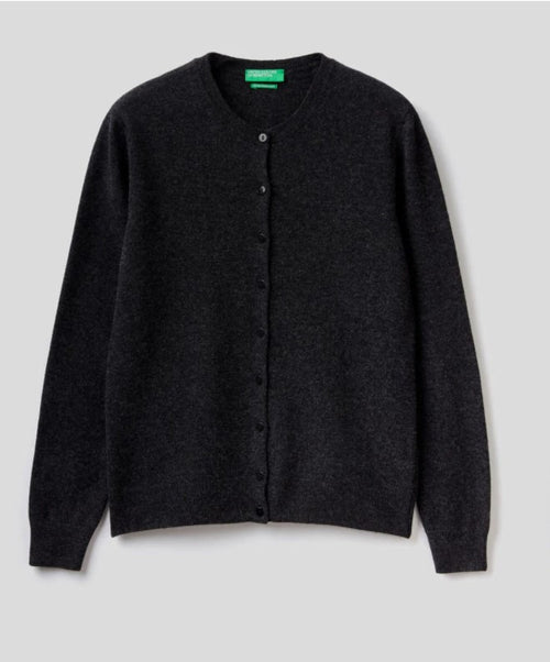 Cardigan girocollo in pura lana vergine