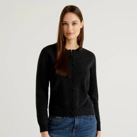 Cardigan girocollo in pura lana vergine