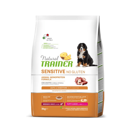 Natural Trainer Sensitive mangime secco Cani Puppy medium & maxi anatra e cereali integrali