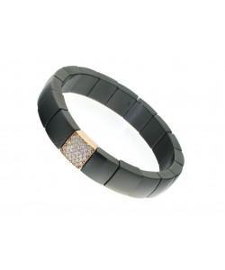 ROBERTO DEMEGLIO - Bracciale domino 1 fila ceramica quadrata nera satinata con diamanti brown oro rosa