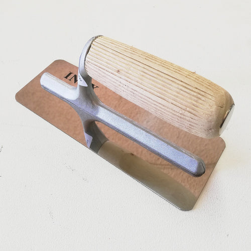 Fiorellini 200x80mm frattone frattazzo liscio con bordo arrotondato per decorativi in acciaio inox manico in legno