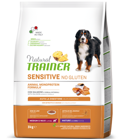 Natural Trainer Sensitive mangime secco Cani Mature medium & maxi salmone e cereali integrali