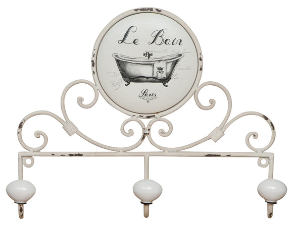 Biscottini Biscottini Appendino Muro "Le Bain" Ferro Battuto Bianco Anticato 30x6x25 con 3