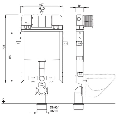 Schwab set Wc 199 modulo con cassetta da incasso per wc sospeso con sostegno per pareti in muratura
